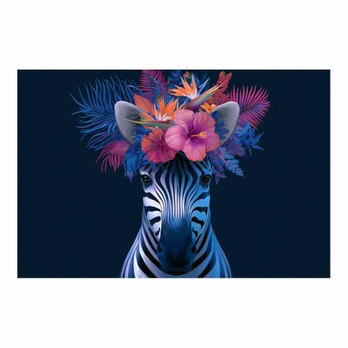 Art mural sur toile zèbre fleur tropicale, peinture multicolore 40x60cm