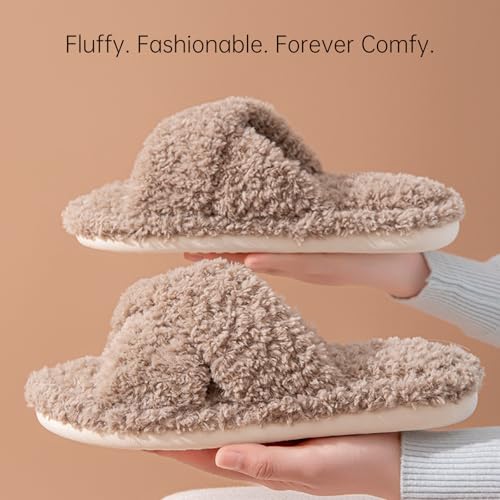 Fuzzy Cute Cross Open Toe Fluffy Warm Slippers Comfy Autumn Winter Slippers, Cozy Plush Winter Indoor Outdoor3