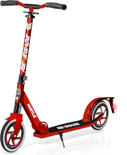 Hurtle Teenager Kick Scooter - 2 Wheel with Adjustable T-Bar Handlebar - Folding Adult with Alloy Anti-Slip Deck - 8' Smooth Gliding Wheels