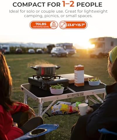 Sportneer Small Folding Table 2ft, 4 Adjustable Height Folding Camping Table with Mesh Layer Lightweight Portable Folding Camping Tables Aluminum Camping Table Outdoor Table for Picnic Beach BBQ - 3