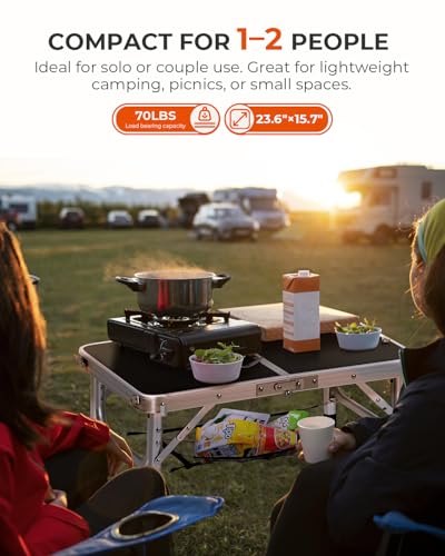 Sportneer Folding Camping Table, 4 Adjustable Height Small Folding Table 60cmL× 40cmW Portable Camp Tables with Mesh Layer for Outdoor Camp Garden Picnic Dining Cooking - Image 3