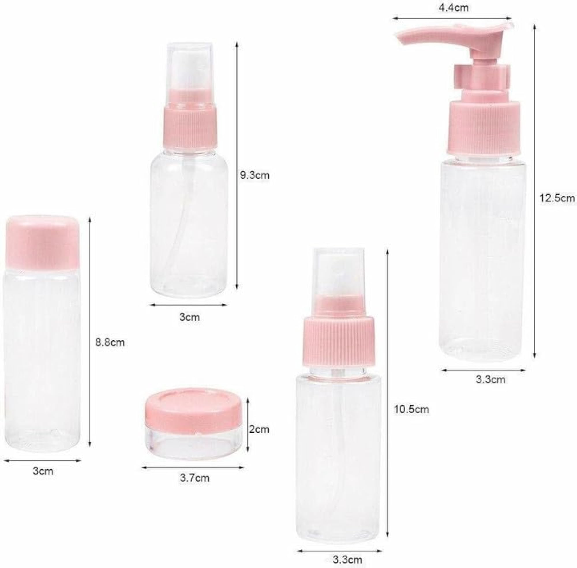 Travel Toiletry Bottle Set, 7-Piece with Spray Bottles and Jars