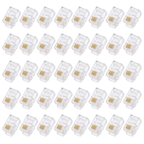 QUARKZMAN Telefonmodularstecker männlich RJ9/RJ10/RJ22 Anschlüsse, Kupferkern 4P4C klar 40 Stück