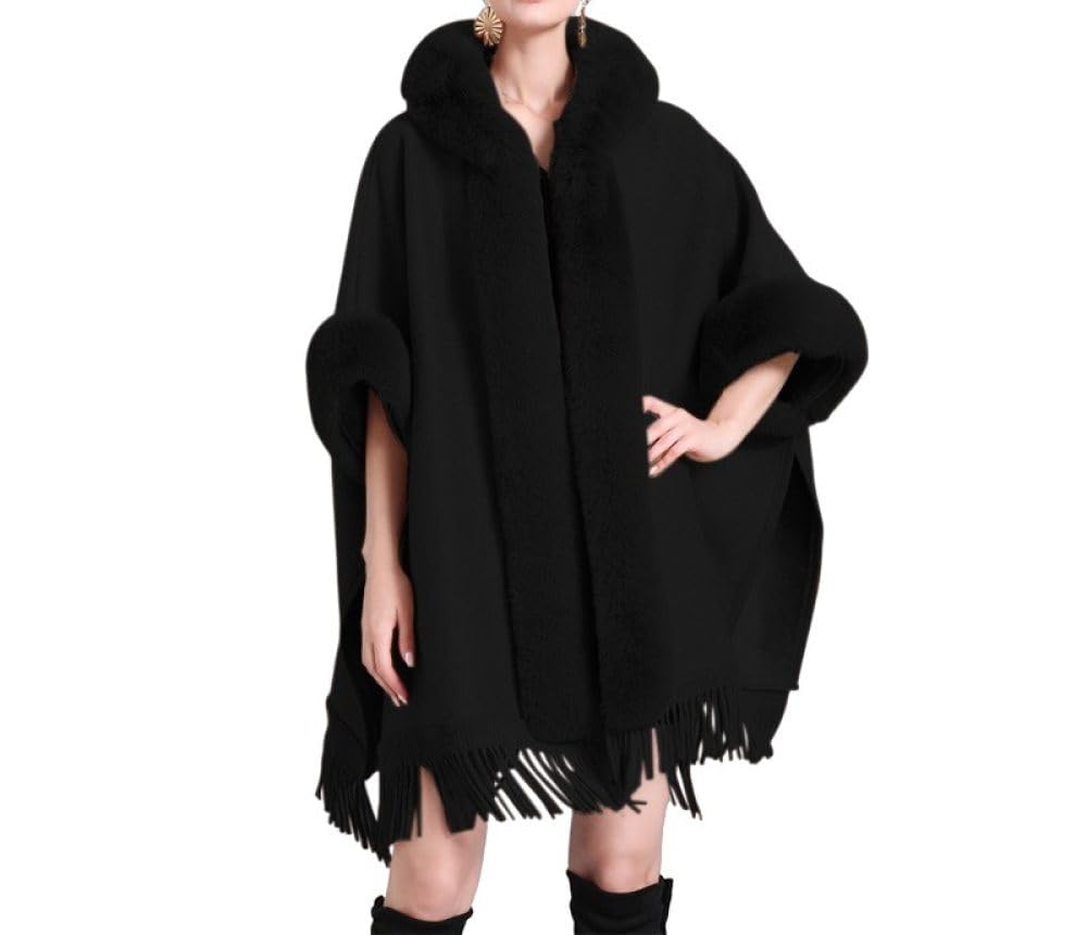 Dames warme grote sjaal wrap winter deken sjaal capuchon mantel effen trui Cape poncho met kwastjes (lichtblauw Dames warme grote sjaal wrap winter deken sjaal capuchon mantel effen trui Cape poncho met kwastjes (lichtblauw