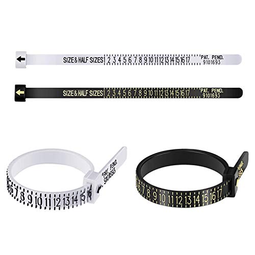 2PCS Plastic Ring Sizer Measuring Tool US Reusable Finger Size Measuring Set Ring Gauge for All Type of Rings 1-17 USA Rings Size for Women Men and Kids(Black&White)