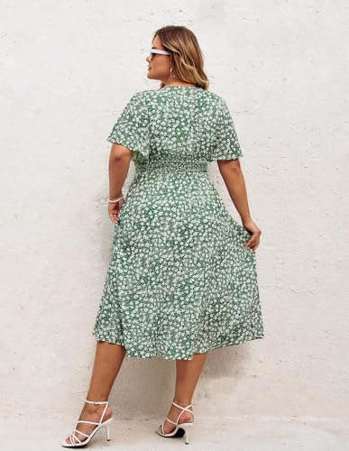 Hanna Nikole Women's Plus Size Summer Floral Dress Casual Short Sleeve Sundress Swing A Line Maxi Dresses with Pockets3