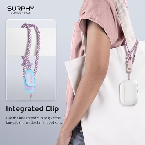 Image of SURPHY 2 Pack Phone Lanyard, Phone Wrist Strap for Case, Camera Wrist Strap | Ultra-Light 2-Color Braided Phone Strap, Cellphone Charm Strap, Anti-Lost Wrist Lanyard for Women and Men, Pink Lilac