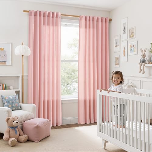 Image of Joywell Extra Long Linen Curtains 102 Inches Long for Living Room Pink