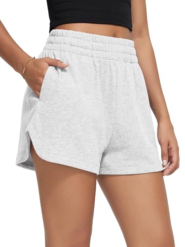 ODODOS Women's Sweat Shorts Cotton French Terry Curved Hem Workout Casual Relaxed Lounge Shorts with Pockets