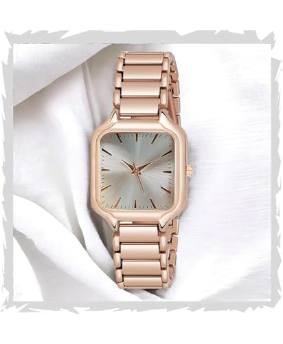 Image of SWADESI STUFF Newly Arrived Sqaure Dial Rose Gold Stainless Steel Strap Casual Elegant Watch for Women
