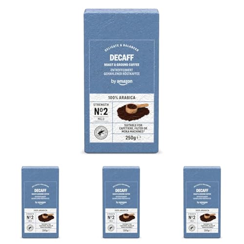 by Amazon Descafeinado Café Molido De Tueste Natural 100% Arábica, 250g (Paquete de 4)
