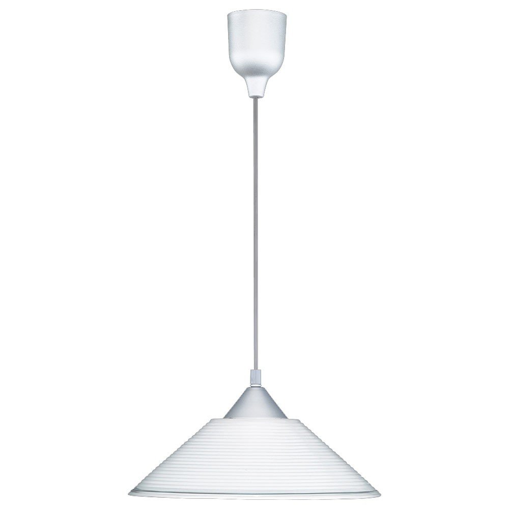 Trio Lighting Diego Sospensione In Vetro Cono Righe Bianco D.30cm 1 Luce Attacco E27