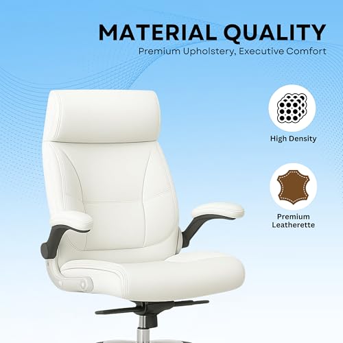 Image of Lakdi The Furniture High Back Director Office Chair Ergonomic Leatherette Executive Chair with Adjustable Armrests, Comfortable Revolving Desk Chair 5-Year Warranty & Free Assembly-111012160 White
