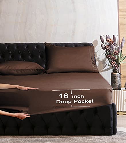 Image of Mocassi King Sheet Set - Luxury Hotel 1800 Premier Bedding Sheets & Pillowcases - Ultra Soft Breathable & Cooling Bed Sheets - Deep Pocket - Wrinkle Resistant - 6 Piece Set - King, Brown