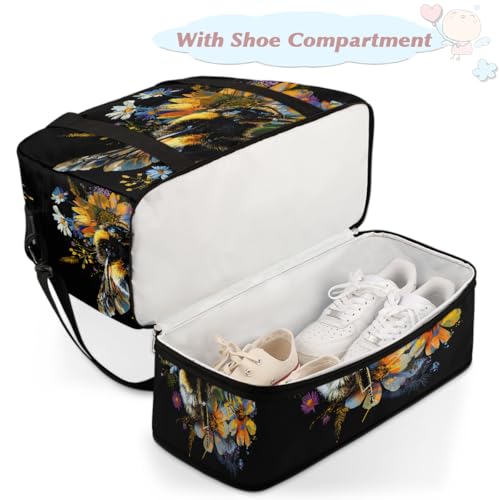 Flower Animal Bee Travel Duffle Bags With Shoes Compartment for Women Men Weekender Overnight Bag Foldable Sports Tote Gym Carry On Luggage Handlebag for Travel Yoga Hospital Workout4
