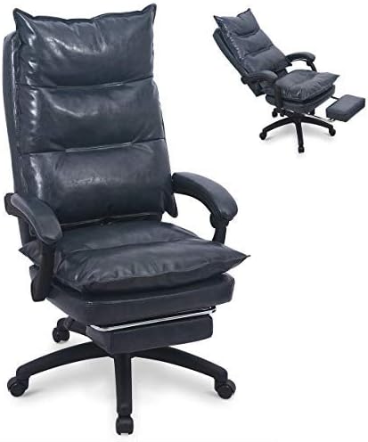 Amooly PU Leather Executive Office Chair Desk Task Computer Chair Height Adjustable Swivel High Back Chair with Ergonomic Lumbar Support and Retracable footrest Grey