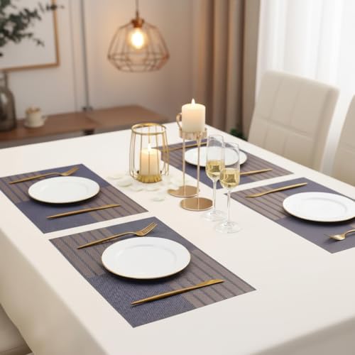 Image of YELONA Placemats Set of 4, Heat-Resistant Woven Vinyl Table Mats, Non-Slip & Washable Dining Tablemats for Kitchen & Dinner Decor, Iris Purple (45cm x 30cm)