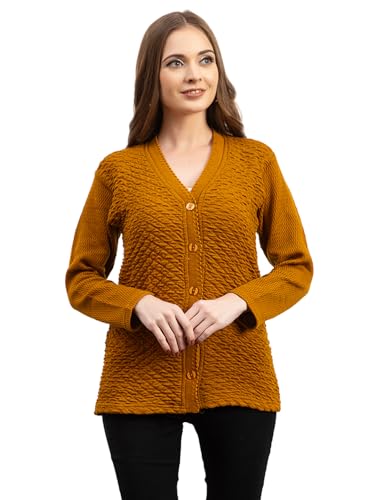 Image of Women's Winter Woolen Cardigan | Full Sleeve Textured Buttoned Sweater for Women | Soft Wool V-Neck Warm Knitted Outerwear for Office & Casual Wear