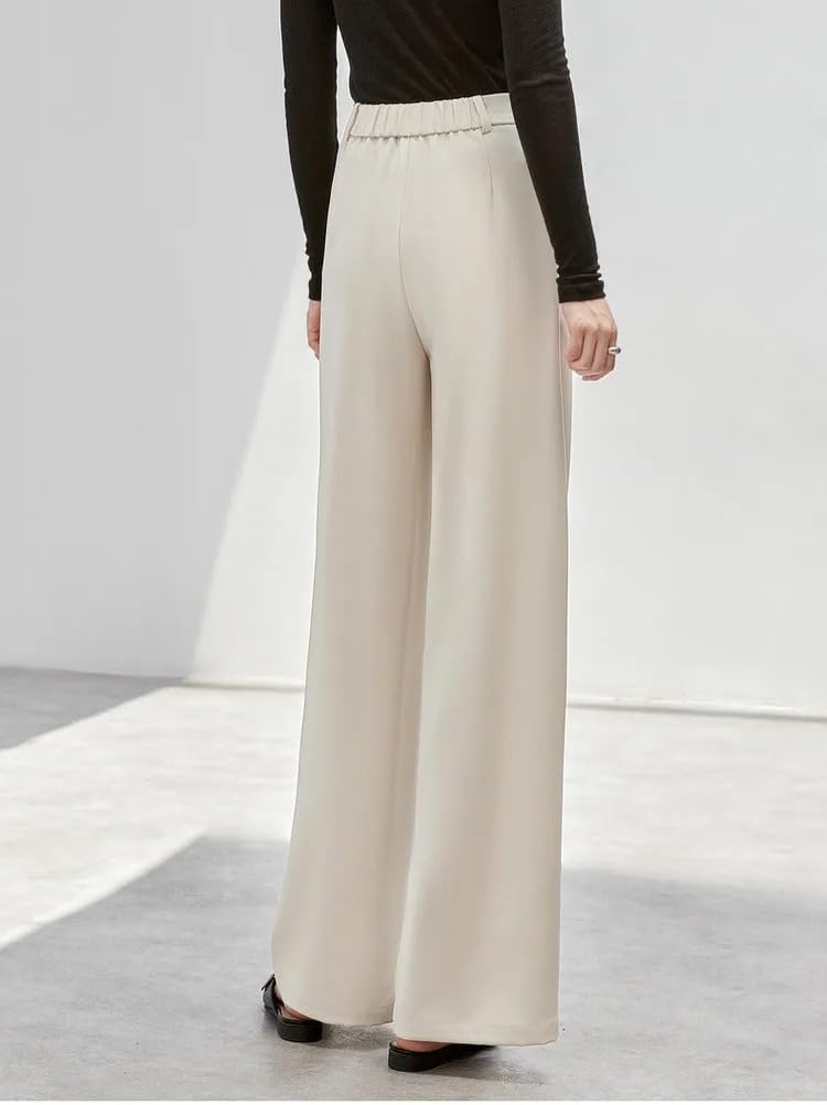 Women's Casual Wide Leg Pants Spring Autumn Elastic Waist Straight Trouser Women