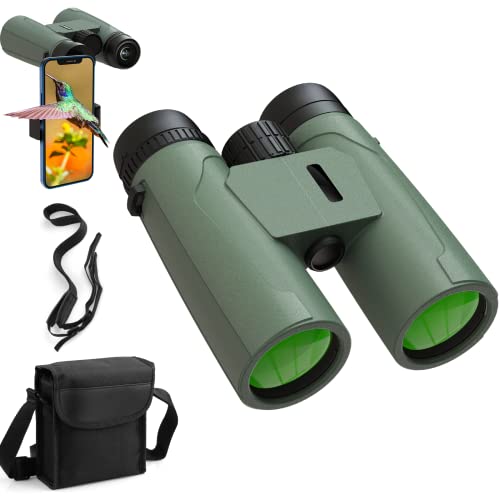 12 x 42 HD Fernglas für Erwachsene mit Telefon-Adapter, super helles Großansicht Fernglas mit klarer Sicht bei schwachem Licht, leichtes Fernglas für Vogelbeobachtung, Jagd, Sport, Reisen Cover