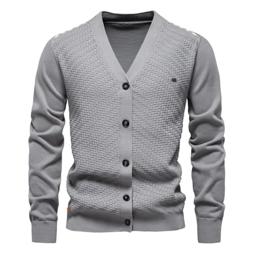 Men Cotton V-Neck Cardigan Sweater Button-Up Casual Social Knitwear Everyday Outfit