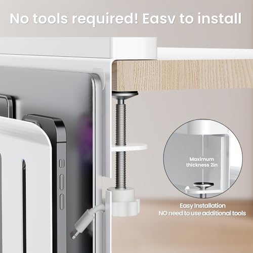 Image of Desk Side Storage - Organize Your Home Office Essentials with this Under Desk Laptop Mount and Hanging Desk Organizer (White)