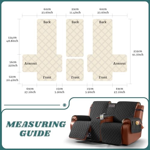 Image of Ruaozz Waterproof Recliner Loveseat Cover with Console, Non-Slip Couch Cover for Double Recliner Split Sofa with Elastic Straps for Kids, Dogs, Pets (Black, 2 Seater)