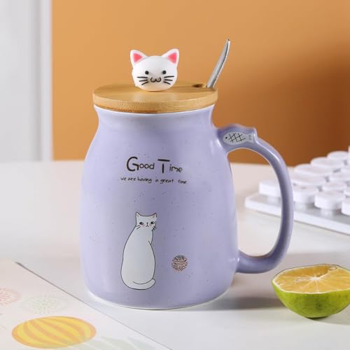 Image of Coffee Mug, Gift for Woman, Birthday Present for Girlfriend, Present for Wife Birthday, Mugs for Present, Holi Gifts, Panda Mug with Lid & Spoon (Purple Good Time)