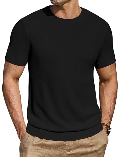 COOFANDY Camiseta De Hombre Camisa De Manga Corta Jersey Cuello Redondo JerséIs De Punto Normal Negro M