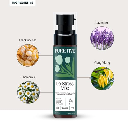 Image of PURETIVE | De-Stress Plant Therapy Scent Mist | Body+Linen+Room | Stress Relief Scent Mist with Essential Oil | Helps to Reduce Stress | Promotes positivity & uplifts mood | 100ml