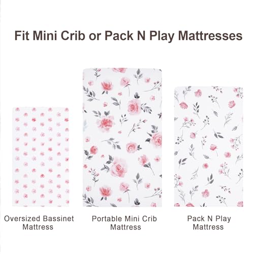 Image of david's kids 3 Pack Mini Crib Sheets, Soft Breathable Premium Pack N Play Sheets for Baby Boys Girls Neutral, Playard and Mini Crib Mattresses, Floral Flowers
