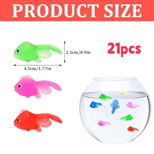 Heyumybit 21 Stück Plastik Schwimmende Fische,Dehnbare Neon Fische,Künstliche Schwimmende Fische,Weiche Gummi Goldfische für Goldfischbecken und Aquarien