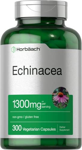 Echinacea Extract Capsules 1300mg | 300 Count | Vegan, Non-GMO, Gluten Free Supplement | by Horbaach 