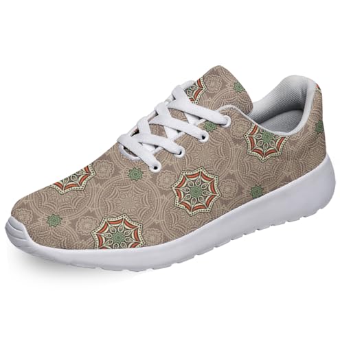 Women Men Ethnic Floral Prints Shoes Slip On Running Shoes Athletic Tennis Sneakers White Size 10