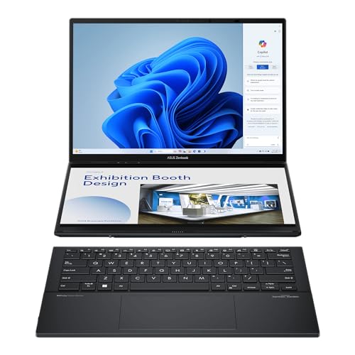 Zenbook Duo fonde perfettamente l'efficienza di un laptop tradizionale con la versatilità di un dispositivo multischermo, sempre privilegiando un'eccezionale portabilità con un peso di 1,65kg (con tastiera) e uno spessore di 14,6mm