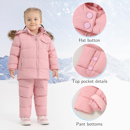 CARETOO Toddler Boys Girls Winter Down Coats Snowsuit Outerwear 2Pcs Clothes Hooded Jacket Snow Ski Bib Pants Outfits Set3