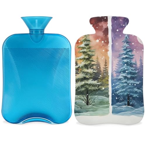 Hot Water Bottle with Soft Cover,2L Abstract Tree Hot Water Bag for Hot and Cold Compress, Hand Feet Warmer, Bright Tree Rubber Hot or Cold Water Bottle Halloween Christmas Decorations