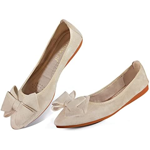 MACHSWON Ballet Flats for Women Comfortable Women's Flats Ballerina Folding Pumps Casual Dress Pointed Toe Black Flats Shoes Women(Apricot, Size 8.5) Cover