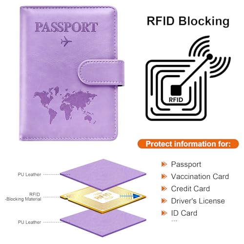 Image of Eoehro Passport Holder for Travel Essentials, Passport Wallet Cover Case for Travel Must Haves Accessories,Passport Book Holders for Women and Men(Light Purple)