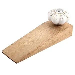 Indian-Shelf Wooden Door Stopper | Handmade White Door Stopper Wedge | Leaf Melon Stopper Door (13.97 Cm, 2 Pieces)