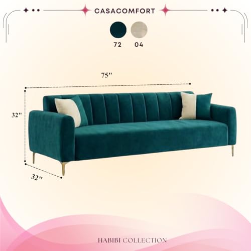 Image of Habibi Rich Velvet Suede 3 Seater Sofa Set | Spacious Soft Touch Comfort Seating | Modern Sofa for Living Room (Greenish Teal)