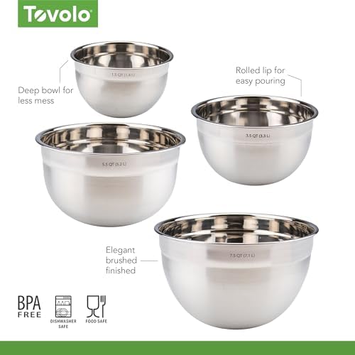 Tovolo Stainless Steel Mixing Bowls Set of 4 Small Medium Large XL Metal Bowl Set for Cooking Baking Prep, Dishwasher Safe Nesting Mixing Bowls Set, Freezer Storage and Mixer Safe Heavy Duty Bowls - Thumbnail 4