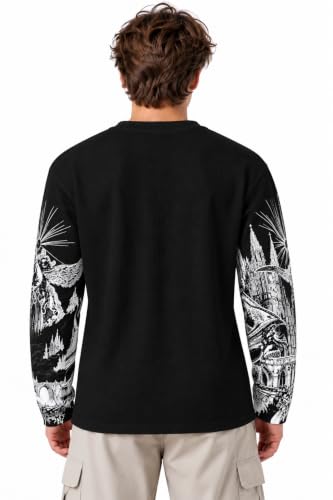 HYPE BORN Men's Black Oversized Long Sleeve Waffle T-Shirt - Image 3