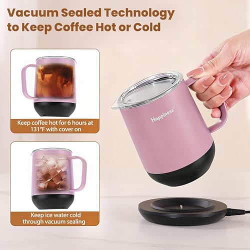 Image of Happiness Smart Heated Coffee Mug,12oz Rechargeable Electric Self Heating Temperature Control Coffee Cup