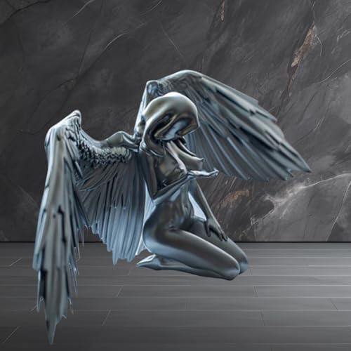 Estatua de Ángel Arrodillado Nude de Resina Plateada miniatura 7