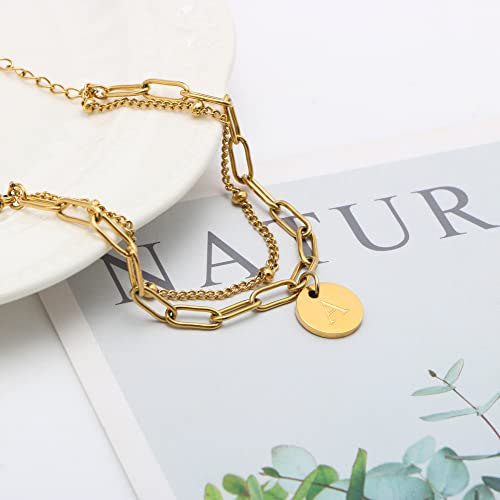 JoycuFF Gold Initial Bracelets for Women Gifts for Teen Girls 18K Gold Plated Layered Alphabet Charm Bracelet Adjustable Papercilp Link Chain Letter A Jewelry for Her - Image 5
