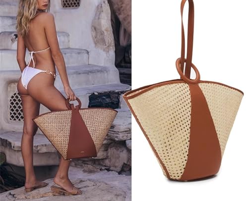 Bolso grande tejido de ratán para mujer con correa larga miniatura 4