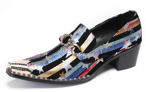 Santimon Mens Loafers Disco Party Dress Casual Slip On Shoes Metal-Tip Toe Leather Penny Loafers Western Fashion Ballroom Wedding Prom Tuxedo Shoes for Men