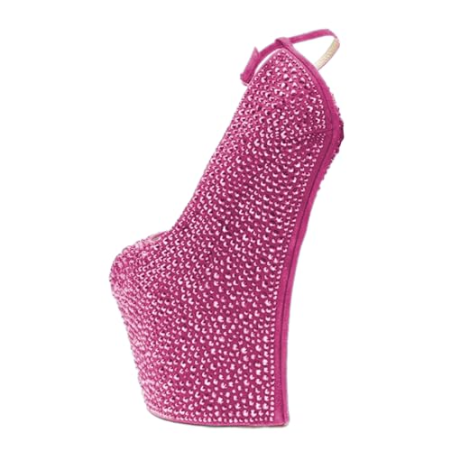 FSJ Women Embellished Rhinestone Wedges Heel Pumps Covered Platform High Heel Peep Toe Ankle Strap Dress Shoes for Wedding Daily Life Size 4-16 US4