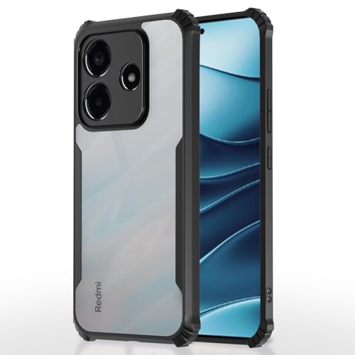 Image of Pikkme Crystal Clear Transparent Back Cover | Ultra Hyrbid | Full Camera Protection | Raised Edge | Bumper Case for Redmi Note 14 5G (Black)
